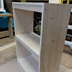 A bespoke shelving unit made from pine.